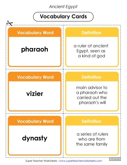 Worksheets - Ancient Egypt Vocabulary Cards (Printable PDF Worksheet)