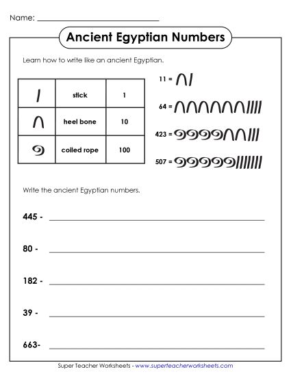 Place Value - Ancient Egyptian Numbers (3-Digit) (Printable PDF Worksheet)