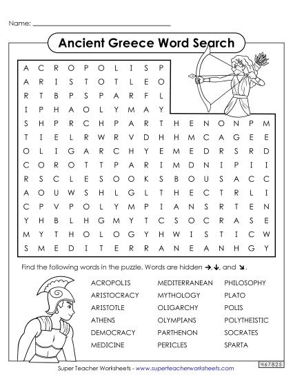 Worksheets - Ancient Greece Word Search (Printable PDF Worksheet)