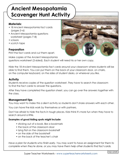 Ancient Mesopotamia Scavenger Hunt Worksheet (Printable PDF Worksheet)