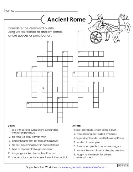 Worksheets - Ancient Rome Crossword Puzzle (Printable PDF Worksheet)