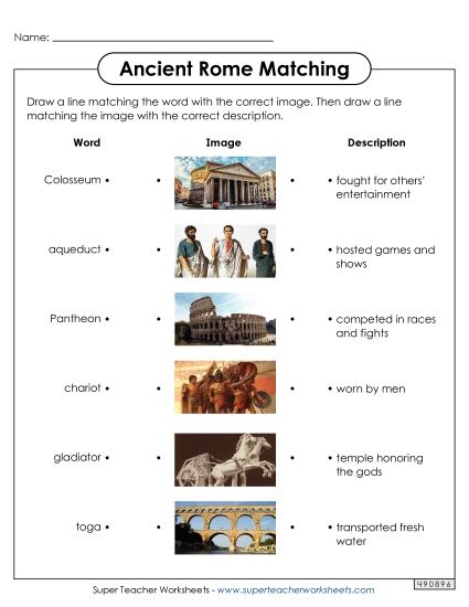 Worksheets - Ancient Rome Matching Vocabulary Worksheet (Printable PDF Worksheet)