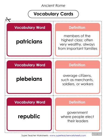 Worksheets - Ancient Rome Vocabulary Cards (Printable PDF Worksheet)