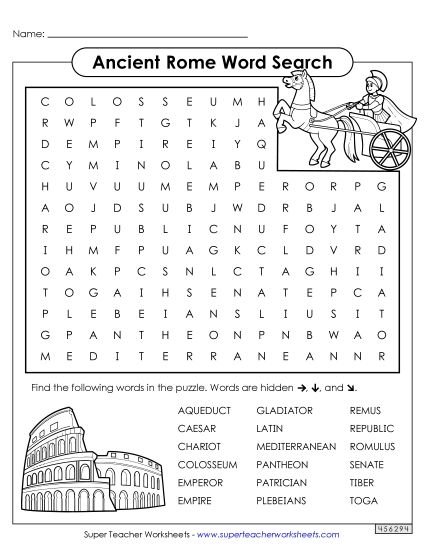 Worksheets - Ancient Rome Word Search (Printable PDF Worksheet)