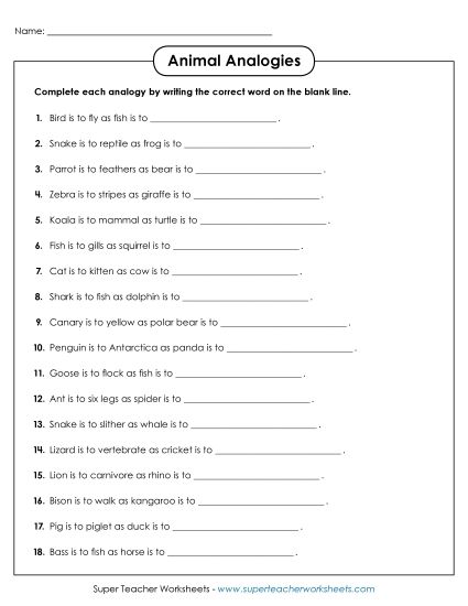 Animal Analogies (Printable PDF Worksheet)