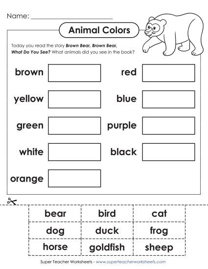 Cut-and-Glue Activities - Animal & Color Match (Printable PDF Worksheet)