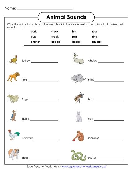 Other - Animal Sound Verbs (Printable PDF Worksheet)