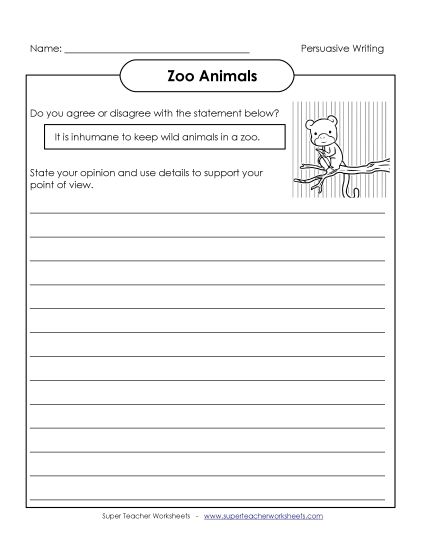 Persuasive Writing Topics - Animals in the Zoo (Printable PDF Worksheet)