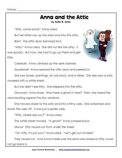 Anna & Kitty Stories (Fiction) - Anna and the Attic (Printable PDF Worksheet)