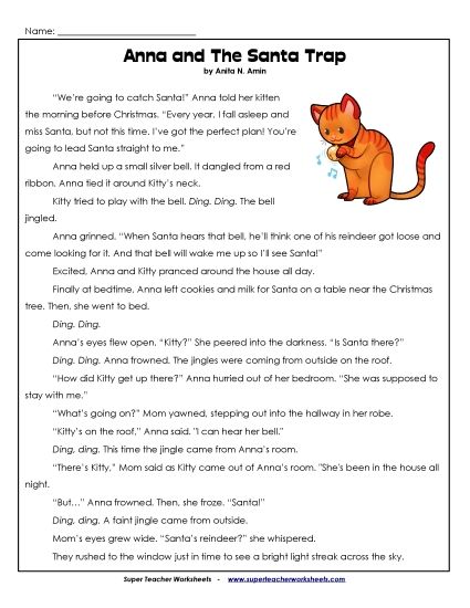 Reading Comprehension - Anna and The Santa Trap Christmas Story (Printable PDF Worksheet)