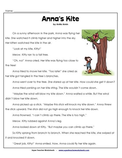 Anna & Kitty Stories (Fiction) - Anna's Kite (Printable PDF Worksheet)