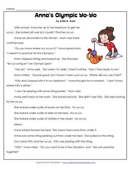 Anna & Kitty Stories (Fiction) - Anna's Olympic Yo-Yo (Printable PDF Worksheet)