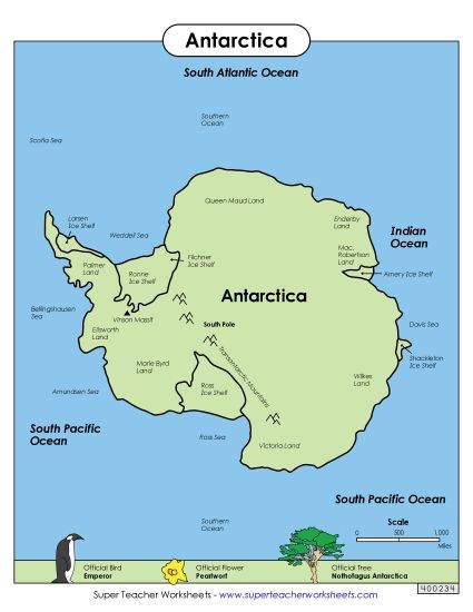 Maps - Antarctica Map (Printable PDF Worksheet)