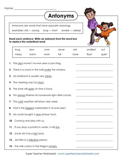 Antonyms - Antonyms 1 (Printable PDF Worksheet)