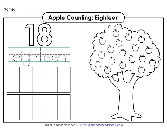 Number Eighteen - Apple Counting Mat: Eighteen (Printable PDF Worksheet)
