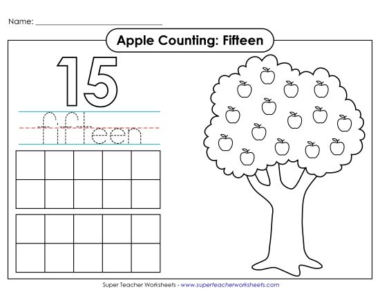 Number Fifteen - Apple Counting Mat: Fifteen (Printable PDF Worksheet)