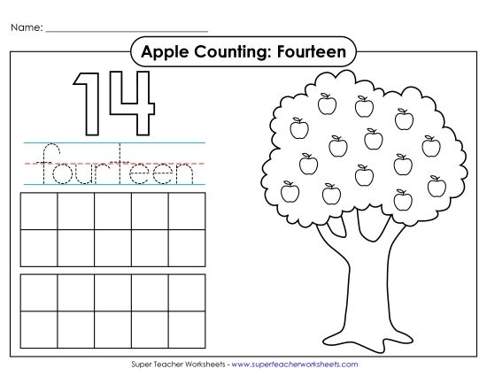 Number Fourteen - Apple Counting Mat: Fourteen (Printable PDF Worksheet)