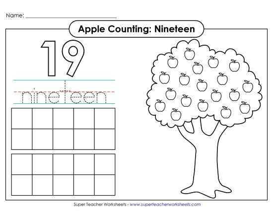 Number Nineteen - Apple Counting Mat: Nineteen (Printable PDF Worksheet)