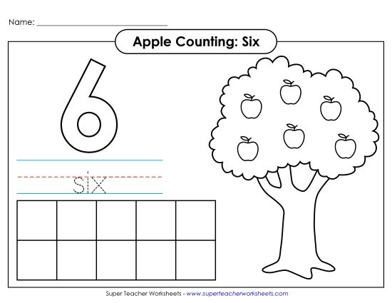 Number Six - Apple Counting Mat: Six (Printable PDF Worksheet)