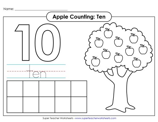 Number Ten - Apple Counting Mat: Ten (Printable PDF Worksheet)