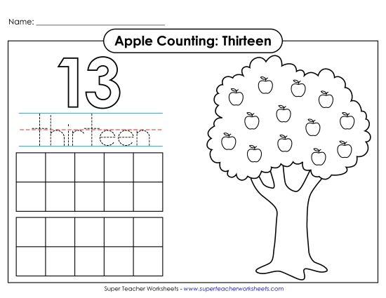 Number Thirteen - Apple Counting Mat: Thirteen (Printable PDF Worksheet)