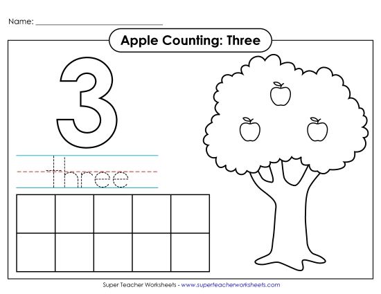 Number Three - Apple Counting Mat: Three (Printable PDF Worksheet)