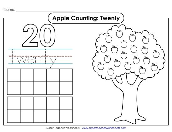 Number Twenty - Apple Counting Mat: Twenty (Printable PDF Worksheet)