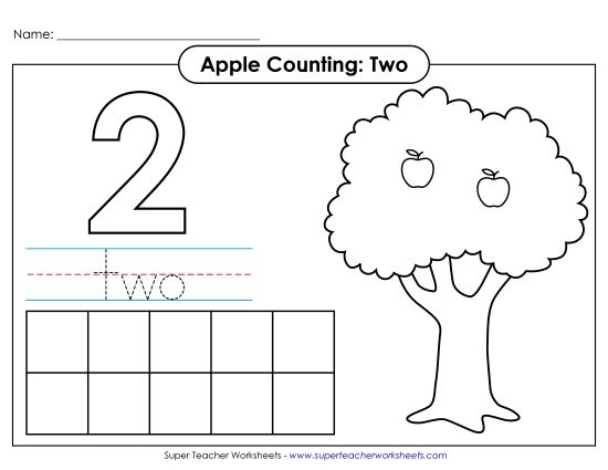 Number Two - Apple Counting Mat: Two (Printable PDF Worksheet)