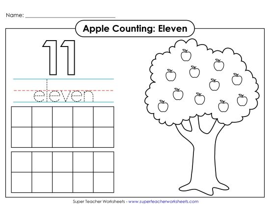More Math - Apple Counting Mats Worksheets (11-20) (Printable PDF Worksheet)