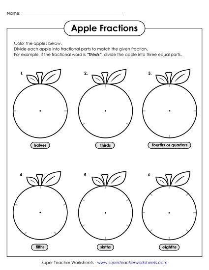 Equal Parts - Apple Fractions (Printable PDF Worksheet)