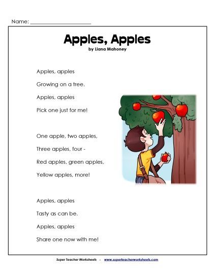 1st Grade Poems - Apples, Apples (Printable PDF Worksheet)