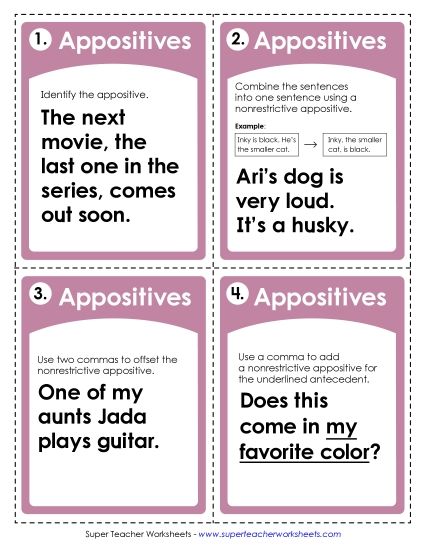 Task Cards - Appositives Task Cards (Printable PDF Worksheet)