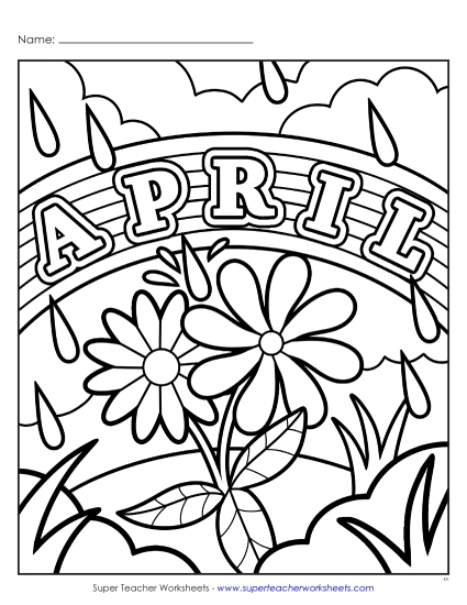 Month Coloring Pages - April (Basic) (Printable PDF Worksheet)