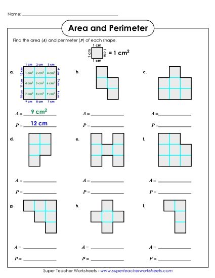 Worksheets - Area & Perimeter 1 (Basic) (Printable PDF Worksheet)