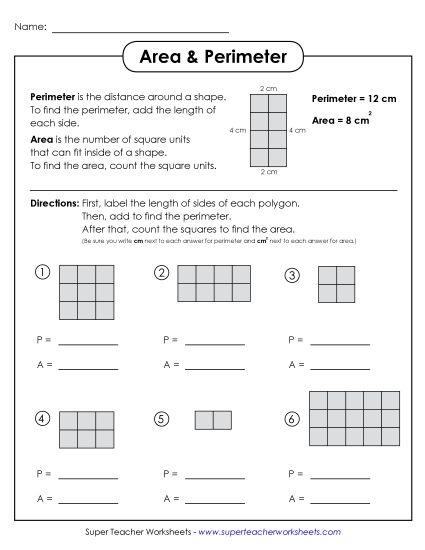 Worksheets - Area & Perimeter 2 (Basic) (Printable PDF Worksheet)