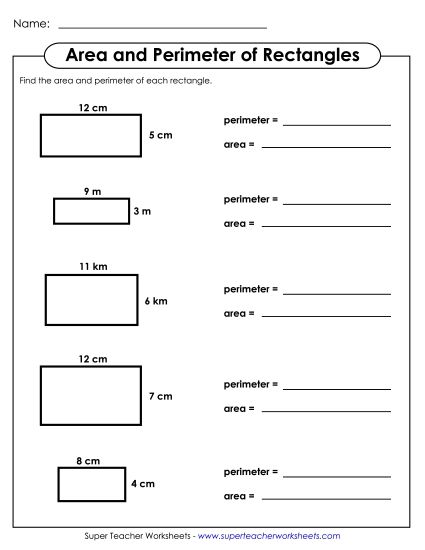 Basic - Area & Perimeter of a Rectangle (Printable PDF Worksheet)