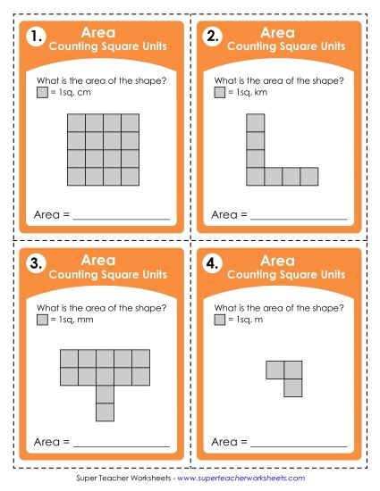 Geometry - Area: Counting Squares (Easier) (Printable PDF Worksheet)