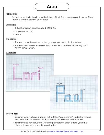 Area Games - Area Name Graph (Printable PDF Worksheet)