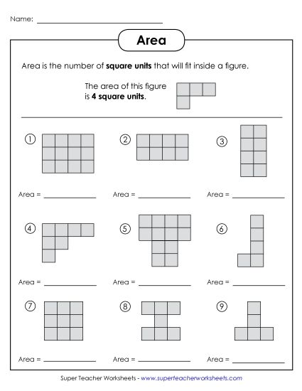 Worksheets - Area: Non-Standard Units #2 (Printable PDF Worksheet)