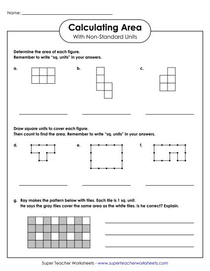 Worksheets - Area: Non-Standard Units #3 (Printable PDF Worksheet)