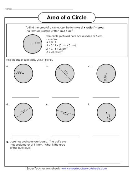 Circumference and Area (Intermediate) - Area of a Circle 2 (Printable PDF Worksheet)