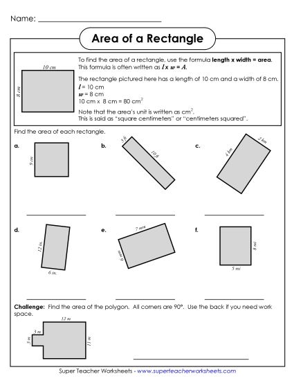 Basic - Area of a Rectangle 1 (Printable PDF Worksheet)