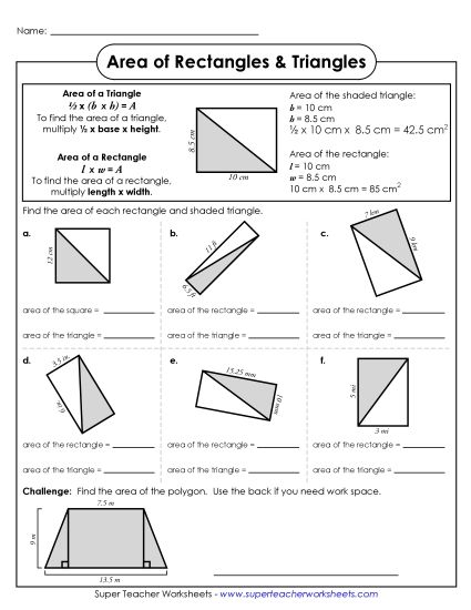 Advanced - Area of a Triangles & Rectangles (Advanced) (Printable PDF Worksheet)
