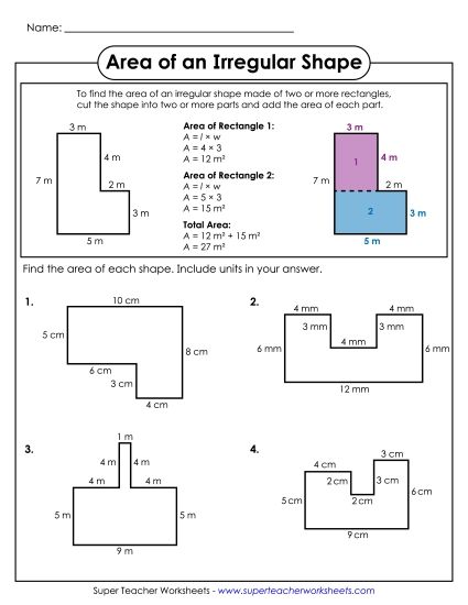 Basic - Rectangles Only - Area of an Irregular Shape (Basic) (Printable PDF Worksheet)