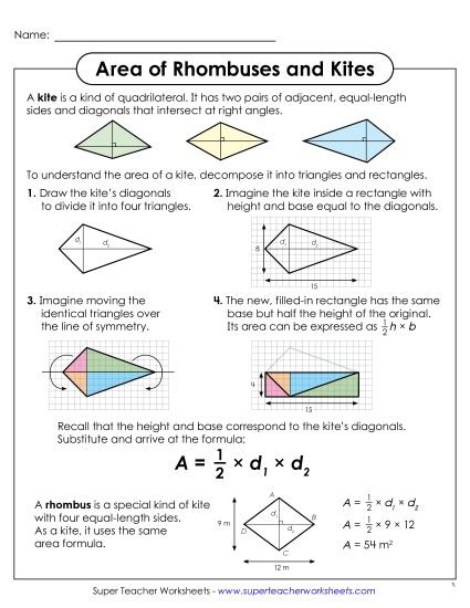 Anchor Chart - Area of Kites and Rhombuses Anchor Chart (Printable PDF Worksheet)