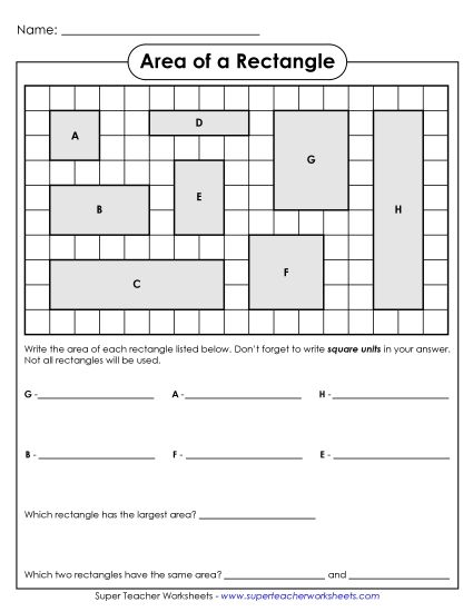 Worksheets - Area of Rectangles (Printable PDF Worksheet)
