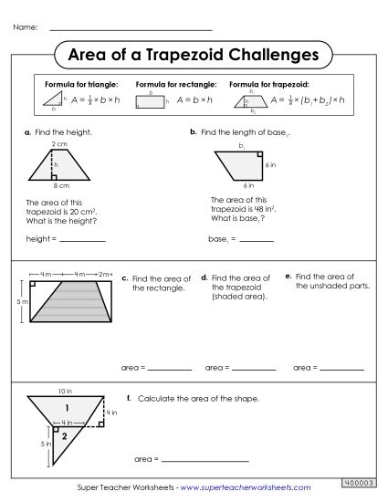 Level: Basic Single-Digit Measurements - Area of Trapezoids Challenges (Basic) (Printable PDF Worksheet)