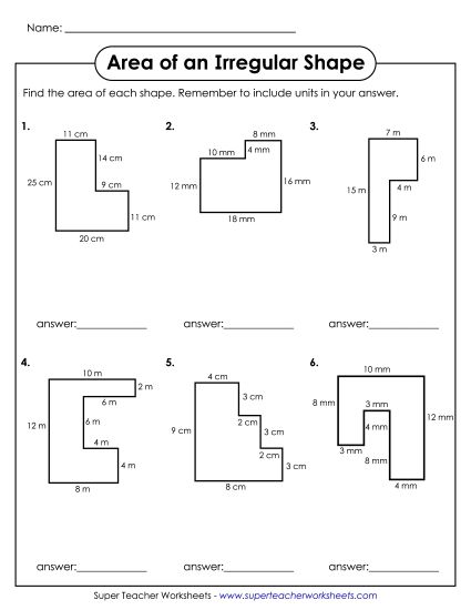 Basic - Rectangles Only - Areas of Irregular Shapes (Basic)  (Printable PDF Worksheet)