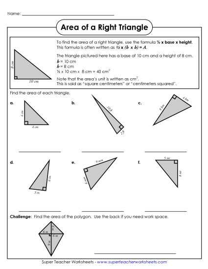 Level: Basic Single-Digit Measurements - Areas of Right Triangles (Printable PDF Worksheet)