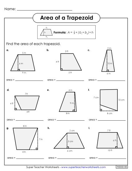 Level: Basic Single-Digit Measurements - Areas of Trapezoids Practice (Basic) (Printable PDF Worksheet)